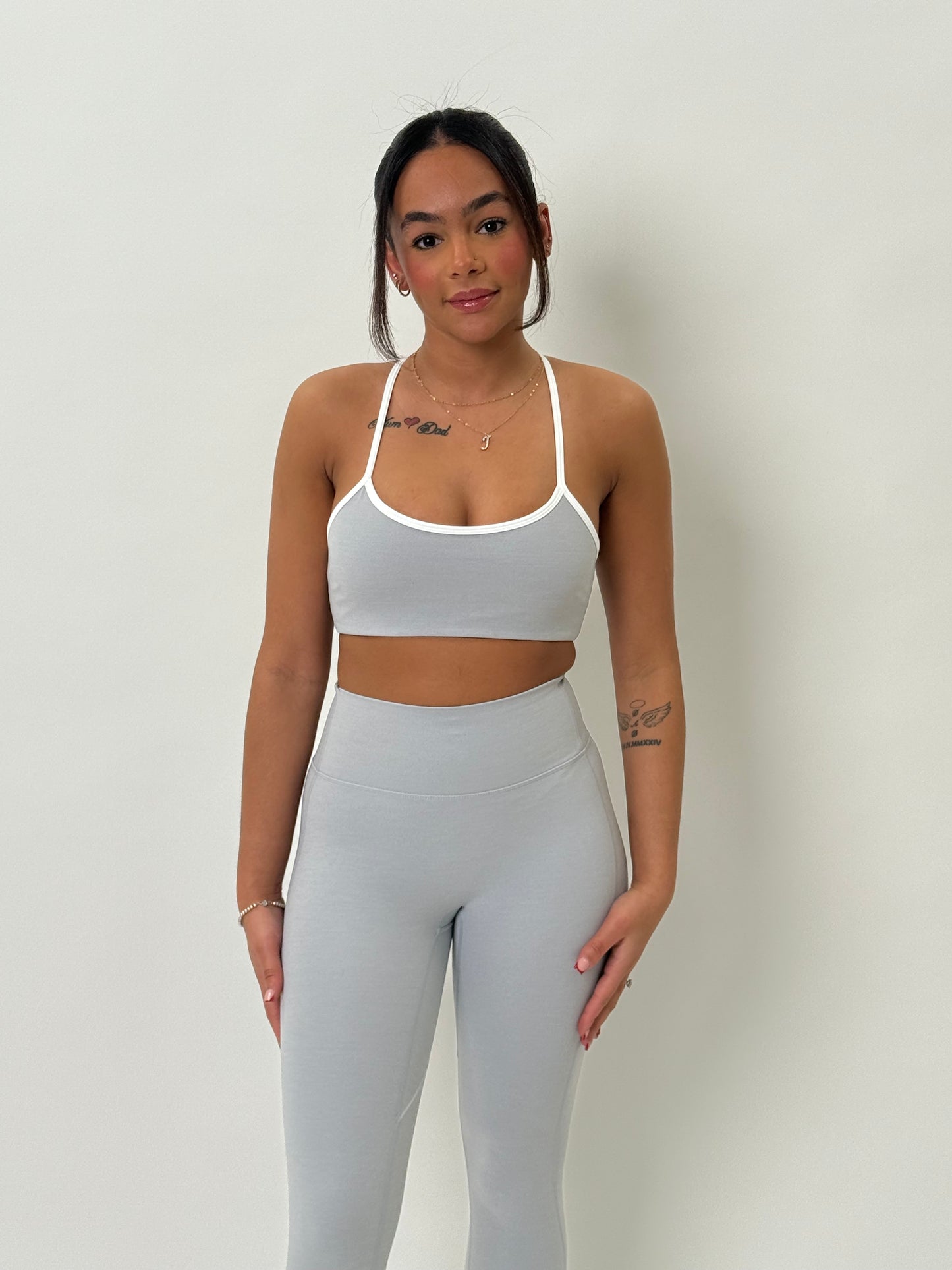 Grey and white contrast sports bra