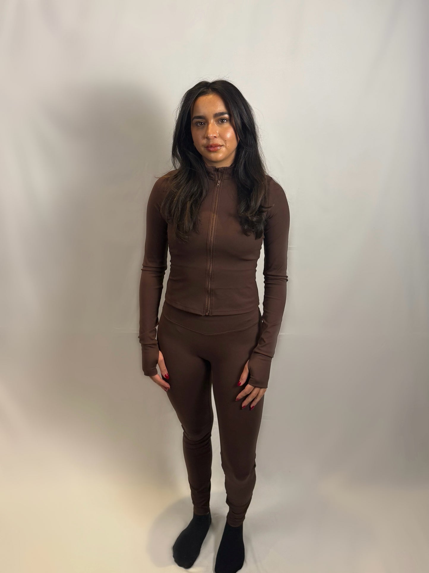 ‘CHOCOLATE’ zip up sculpt jacket