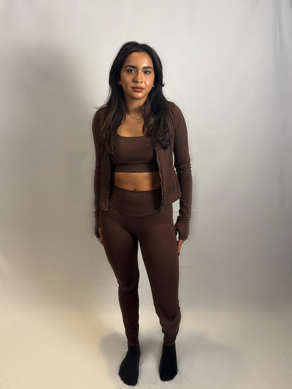 ‘CHOCOLATE’ zip up sculpt jacket