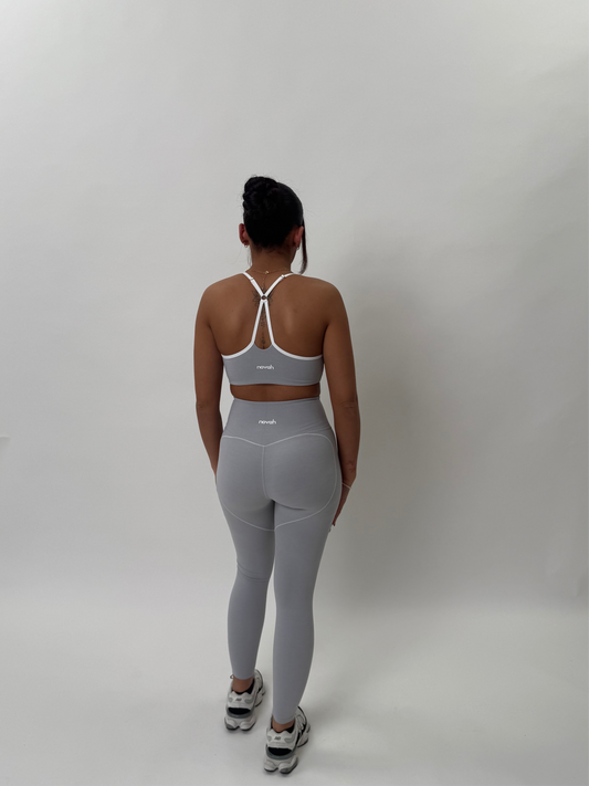 Grey and white contrast sports bra